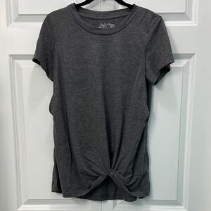 Latched Mama Charcoal Gray Knot Front Short Sleeve Nursing Top
